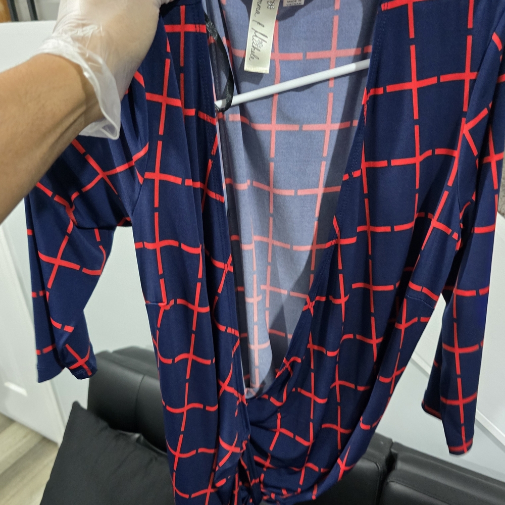Fashion Nova Blue and Red Grid Pattern Shirt